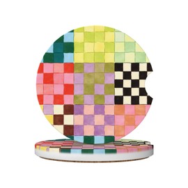 Checkered 2 Pack Car Cup Holder Coasters Absorbent Ceramic Coaster