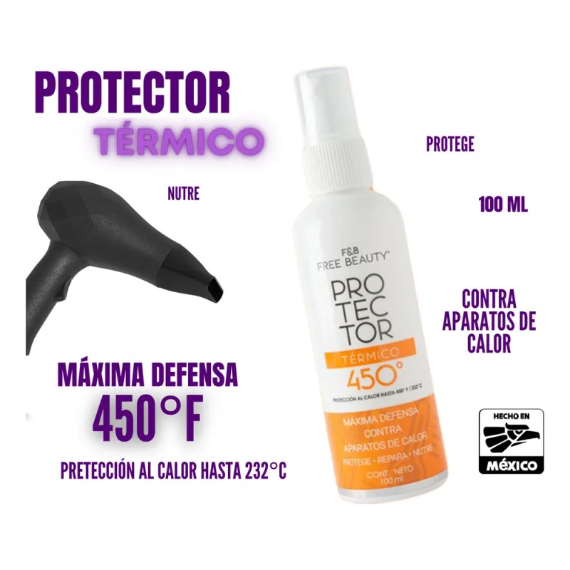 Termo Protector De Cabello 450° F Free Beauty Repara Protege