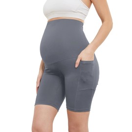 Fashionable Maternity Yoga Shorts with Pocket, with Ultra-high Elasticity and Three-Dimensional Cutting, no Awkward Pants, Suitable for Yoga, Jogging, Bottoming, and Sleep.L Grey