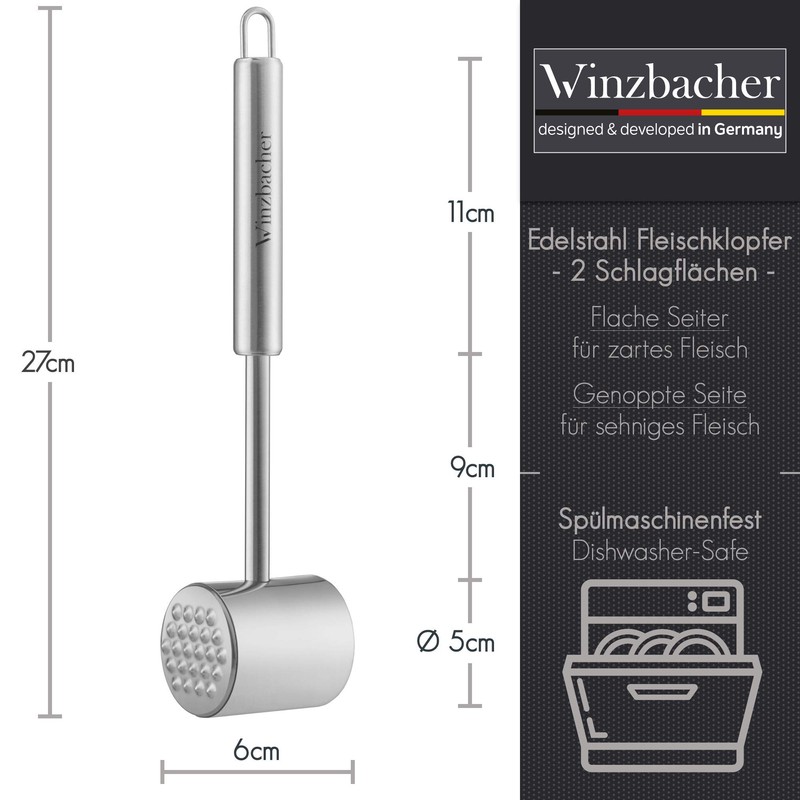 Winzbacher® Meat Tenderiser [Dishwasher Safe] Stainless Steel | 2 Beating
