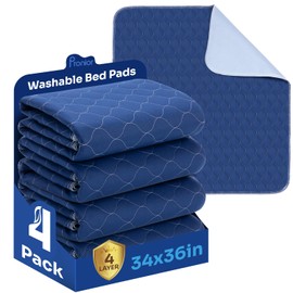Hide Stains Bed Pads Washable Waterproof for Incontinence, 4-Layer Absorbency Pee Pads, Washable Underpad, Bed Wetting Pad for Elderly, Adults, Pets, 34"x36"-4 Pack, Navy Blue