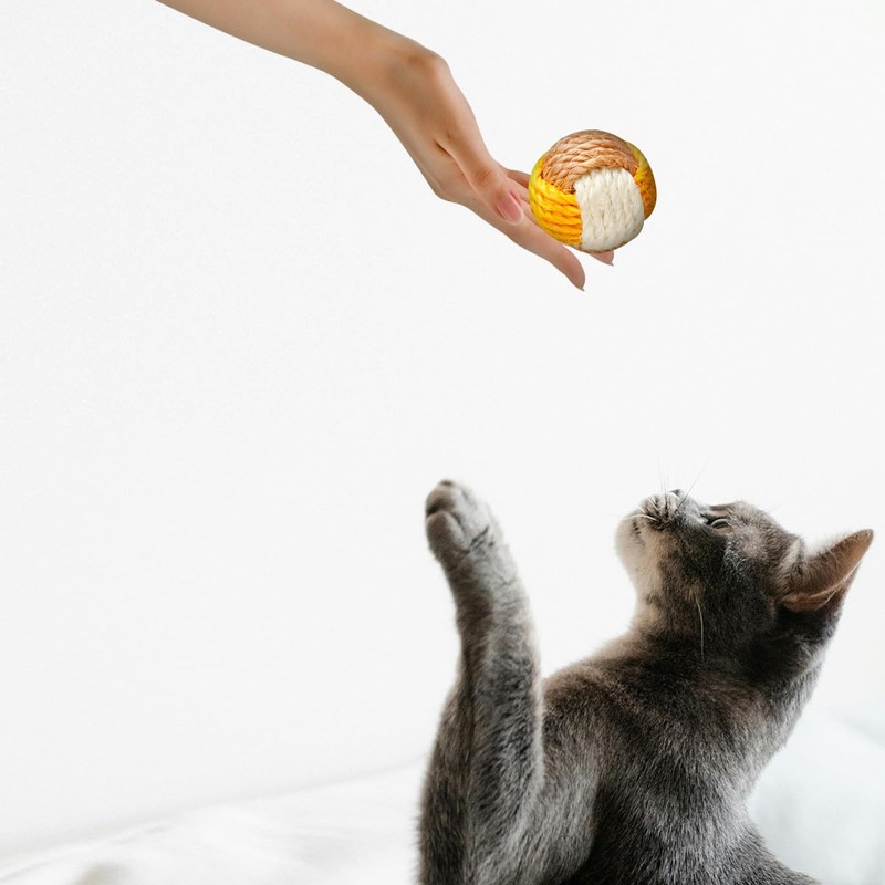 Lotsdonxia 4 Pcs Sisal Cat Toy Balls, Interactive Pet Rolling