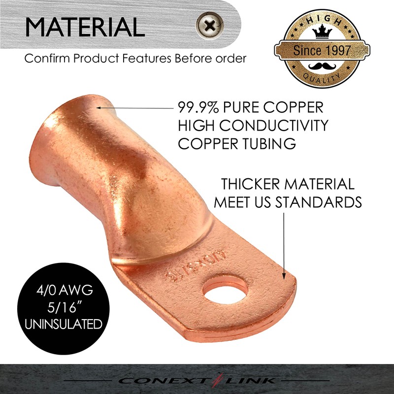 Conext Link 5pcs 4/0 AWG 5/16" Copper Wire Ring Terminal
