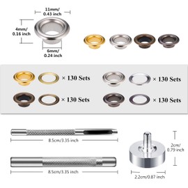 520 Sets Eyelet Punch Kit, 6mm 4 Colors Eyelet Grommet Kit, Brass Metal Eyelets with 3Pcs Setting Tools for Canvas, Tarpaulin, Leather, Tent, Awning, DIY Craft Fabric