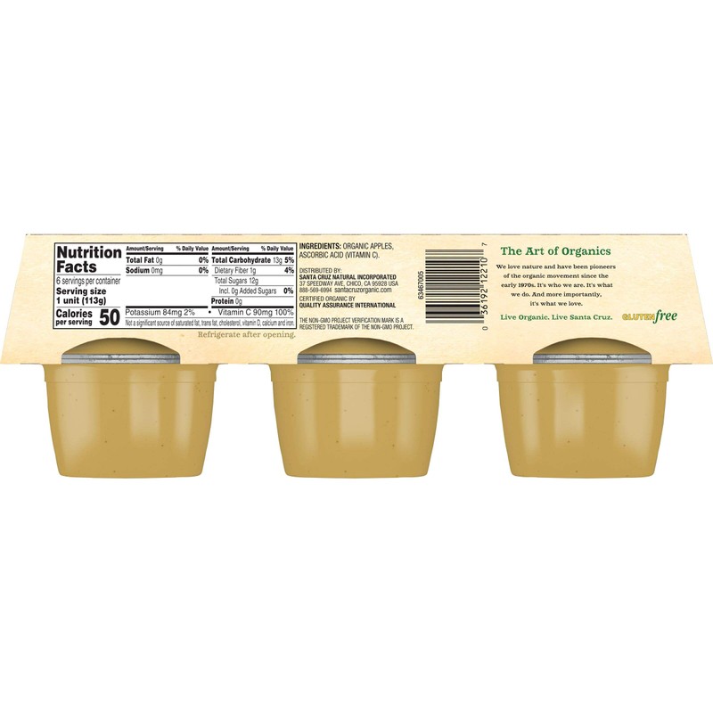 Santa Cruz Organic Apple Sauce, 6-4 Ounce Cups (Pack of