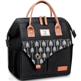 Lekesky Bolsas del Almuerzo Amplia y Abierta, Loncheras Portátil para Adulto, Plegable Bolsa Del Almuerzo Aislada para mujeres, Bolsa Térmica a la Oficina Prueba de Fugas, Reutilizable, Negro