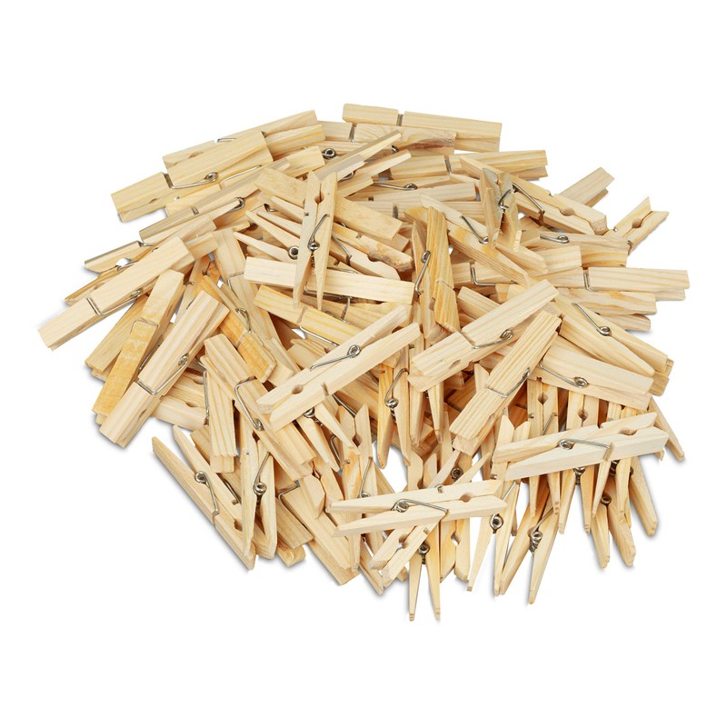 Relaxdays Wooden Clothes Pegs, Set of 100, Large Wooden Clothes