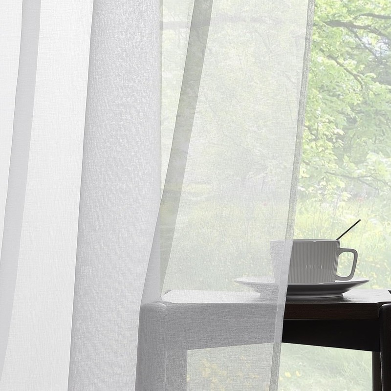 Topfinel Voile Sheer Curtains Linen Structure with Eyelets Translucent Plain