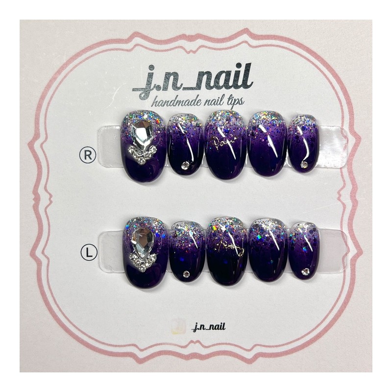 Purple mood handmade nail tips - Square / 보라빛 무드