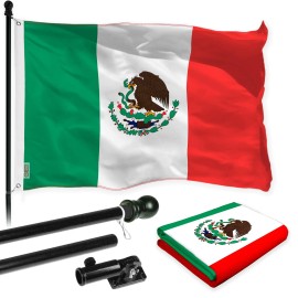 UD_G128 Combo Pack: 6 Feet Tangle Free Spinning Flagpole (Black) Mexico Mexican Flag 3x5 ft Printed 150D Brass Grommets (Flag In