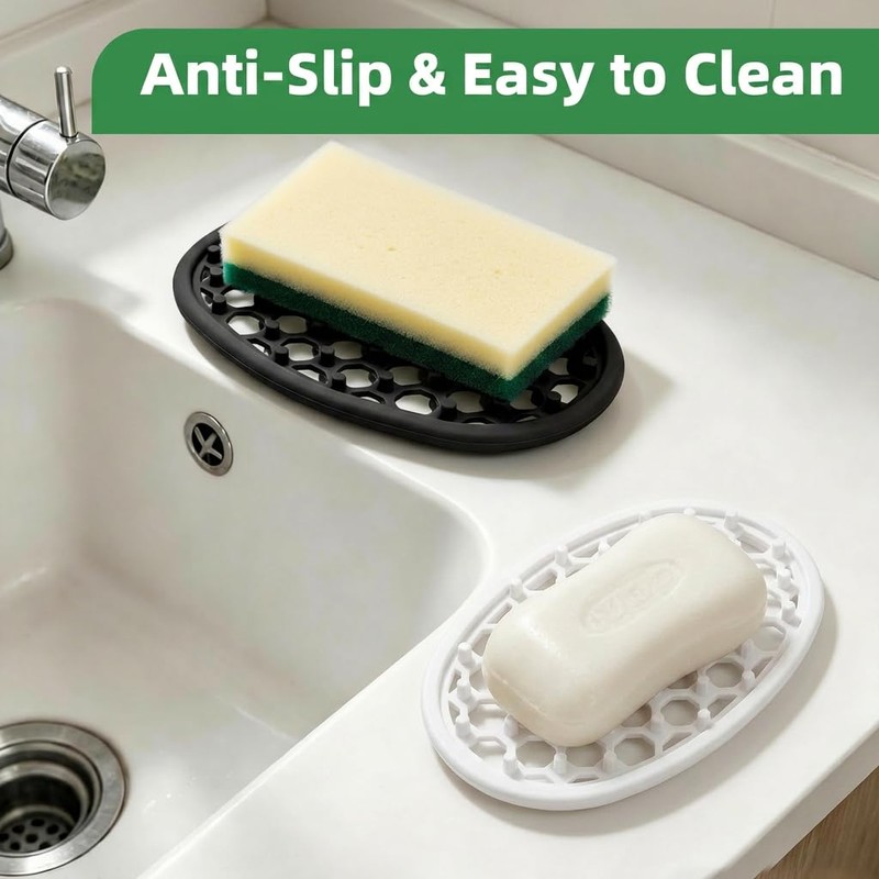 2pcs Silicone Soap Holder, Soap Dish with Drainage Holes, Non-Slip
