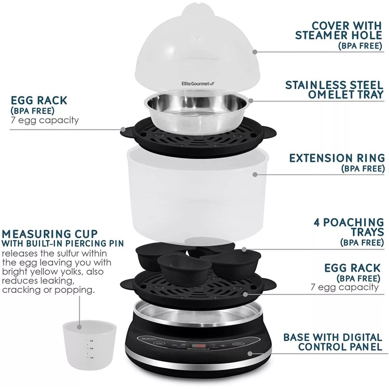 Elite Gourmet Easy Egg Cooker Programmable Presets and Delay Timer,