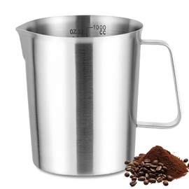 WANDGU 1 Litre Stainless Steel Measuring Jug: Milk Jug Made of Stainless Steel Measuring Jug, Milk Jug with Marking with Handle, High-Quality Measuring Jug, Milk Pitcher, Wire Handle for Kitchen,
