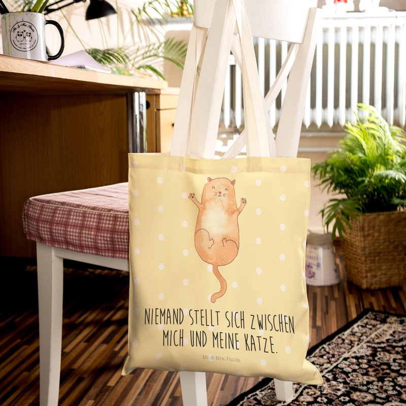 Mr. & Mrs. Panda Hugging Cat Shopping Bag, yellow