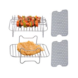 Air Fryer Rack for Ninja Dual 2 Basket Air Fryer 10 QT DZ401 & 8 QT DZ201, Racks for Dual Zone Air Fryer, Reusable Silicone Liner Sheets for Double Basket, 4pcs Kitchen Accessory Set