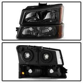 ACANII - For Black Smoke 2003-2006 Chevy Silverado Avalanche Headlights+Bumper Lamps 4PC Set Driver + Passenger Side