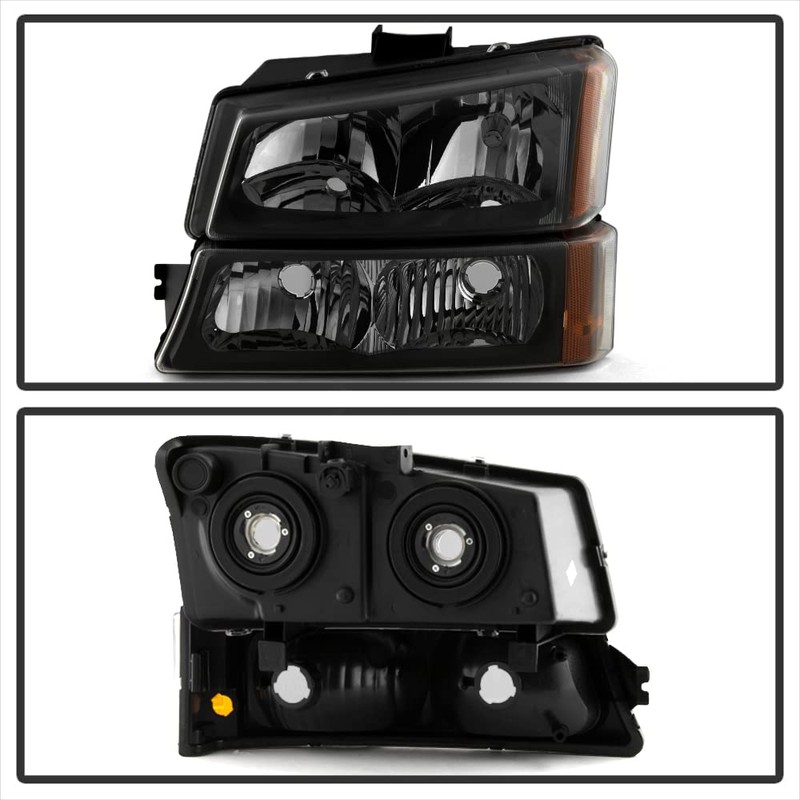 ACANII - For Black Smoke 2003-2006 Chevy Silverado Avalanche Headlights+Bumper