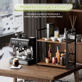 Aduanbang Coffee Bar Accessories Organizer, Seasoning Organizer, 2 Tier Wooden Kitchen Counter Shelf, Coffee Organizer Station for Countertop, Coffee Condiment Rack for Mugs, Cups, Cream, Syrup