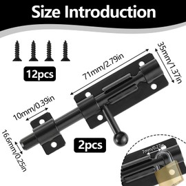 2 PCS Sliding Bolt Lock, Stainless Steel Gate Bolt Black Slide Door Latch with Screws Gate Locks for Toilet Yard Shed Door Wooden Gates 4 Inches