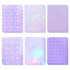 36 Sheets Holographic Sticker Paper, Clear Vinyl Sticker Laminate Film Self-Adhesive, Transparent Overlay Lamination Sticker Paper Waterproof, 6 Patterns-8.5x11 Inch