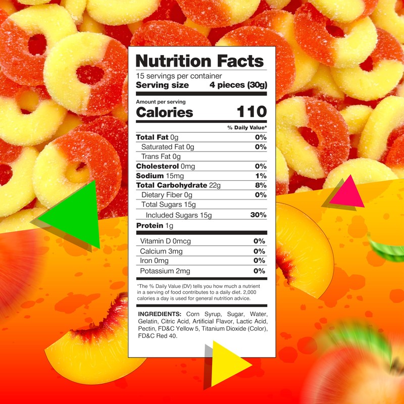 Peach Rings Gummy Candy, Soft and Chewy Snack (1 Pound
