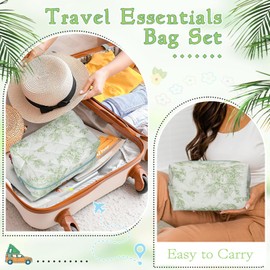 Silongder 2 PCS Quilted Makeup Bag Cute Cotton Cosmetic Bag Set Large Travel Toiletry Cosmetic Pouch Bags with Zipper Birthday Gifts for Women Girls (Classical Green)