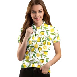 Fresh Lemon Funny Golf Shirts for Women Short Sleeve Quick Dry Tennis Shirts Athletic Tops for Yoga Tennis
