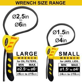 Toolwiz Rubber Strap Wrench Upgrade-2pcs Set 24 IN and 19.7 IN Length Adjustable Oil Filter Strap Wrench, Reinforced Rubber Pipe Wrench, Jar Opener for Mechanics Plumbers DIY