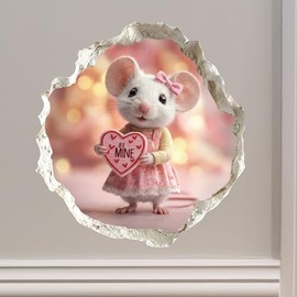 Be Mine Valentine Mouse Hole Decal - 4.6 in. W x 4.8 in. H - 3D Effect, Surface Safe & Removable Vinyl Decal for Wall, Laptop, Glass - Made in USA