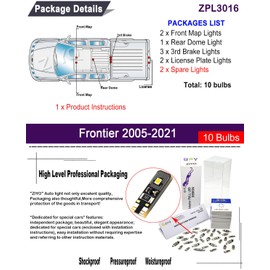 ZIYO ZPL3016 LED Interior Light Kit Replacement for Nissan Frontier 2005-2021 + License Plate Light Bulbs Package, White Dome Lights (10 Bulbs)