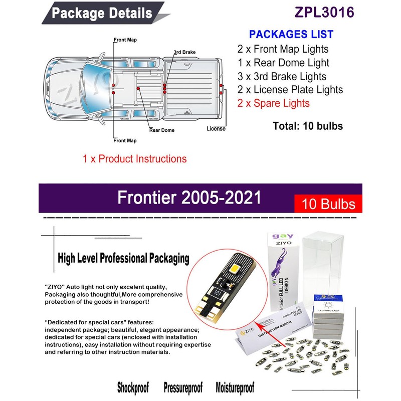 ZIYO ZPL3016 LED Interior Light Kit Replacement for Nissan Frontier