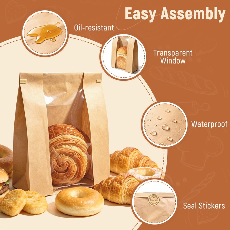 220 Pcs Paper Bread Bags with Tin Tie Tab, Includes
