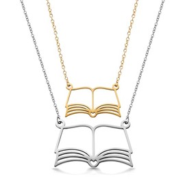 PANTIDE 2Pcs Book Necklace For Women - Matching Pendant Necklace, Reading Book Club Teacher Student Gifts, Stainless Steel Jewelry Valentine's Day Birthday Gift