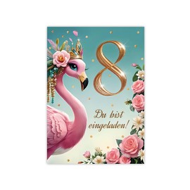 JuNa-Experten 12 Invitation Cards for 8th Children's Birthday Girls Flamingo Cool Colourful Invitations Eighth Birthday Girl's Birthday