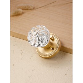 SORWDUERM 1 Pack Crystal Door Knobs Gold Door Knob Interior Satin Brass Privacy Brushed Gold Glass Door Knob for Bedroom and Bathroom Glass Door Knob