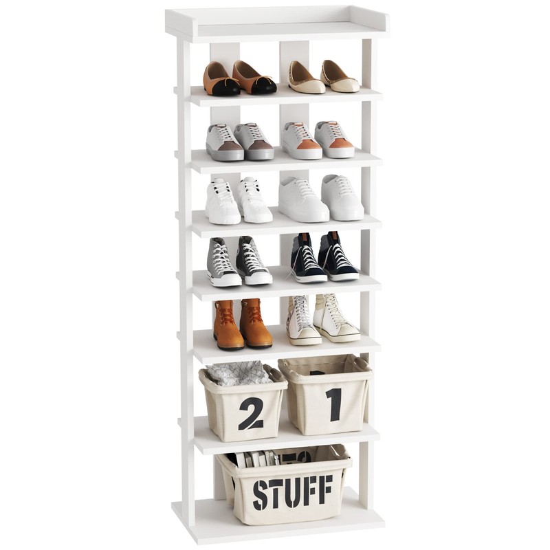 HOMEFORT 7-Tier Wood Shoe Rack, Double Rows 7-Tier Shoe Shelf,