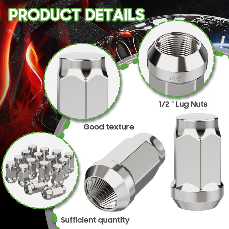 10L0L Golf Cart Wheel Lug Nuts Chrome Standard (16 Pack)
