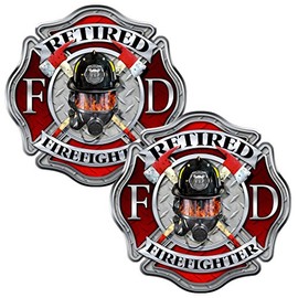 AZ House of Graphics Retired Firefighter Mask Maltese Cross 2 pack Stickers - #FS2031