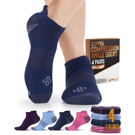 Doctor's Select Copper Ankle Compression Socks for Women and Men - 4 Pairs | Compression Ankle Socks for Women | Arch Support Socks | Ankle Compression Socks for Men L|Blu, Light Blue, Purple, Pink