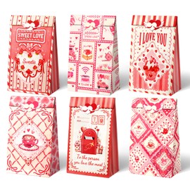 Aobkiat 24Pcs Valentines Day Treat Bags for Classroom Parties,Gift Bags Bulk Party Favors-Red Pink Goodie Bags With Sealing Stickers,Guest Gift Bag for Anniversary,Wedding,Engagement