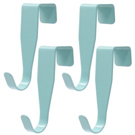Hordion 4Pack Over Cabinet Door Hook, Carbon Steel Hanger Hook Over The Door Drawer Hooks for Kitchen Cabinet Bathroom Door, Blue