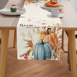 Fall Table Runner, Pumpkin Watercolor Fall Runner for Table Decorations, Thanksgiving Holiday Decor for Indoor Outdoor Dining Table 13*72 inch Perfect for Thanksgiving & Autumn Decor