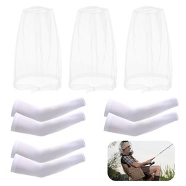 6 Pcs Midge Head Net, Mosquito Head Protecting Net, Face Mesh Net, Face Neck Netting Cover with Sleeves Summer Ice Silk for Outdoor Hiking Camping Climbing Fishing and Walking