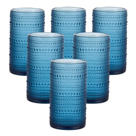 16oz Hobnail Drinking Glasses, Set of 6 Blue Tumblers
