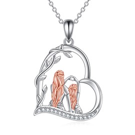 YFN Mother and Daughter Necklace Heart Mum Pendant Jewellery Birthday Mother's Day Gift for Mum, Sterling Silver, Cubic Zirconia