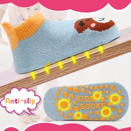 JinBei Baby Stopper Socks 5 Pairs Cotton ABS Non-Slip Socks Slippers Socks Cartoon Animal Motifs Crawling Socks Cute Soft Children's Socks for 0-5 Years Boys Girls, Pattern Style A