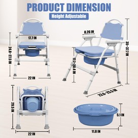 4 in 1 Folding Bedside Commode Chair for Elderly & Disabled - Adjustable Height Raised Toilet Seat with Arms, Back & 30 PCS Cleaning Bag for Pregnant Women & Post-Surgery - Supports 360 lbs(ABS Seat)