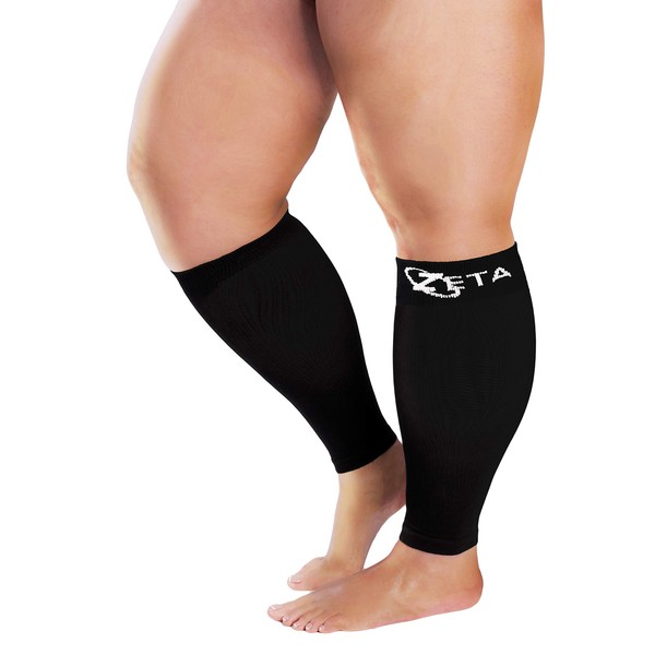 Zeta Wear Compression Stockings Thick Calf Sleeve Calf Sleeve Soothing Comfortable Gradient Support Prevent Swelling Pain Edema DVT Large Cuffs (2XL, Black)