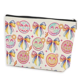 Gradient Color Bows Aesthetic Makeup Bag Funny Girly Daisy Cosmetic Bag Preppy Gifts for Women Teen Girls Daughter Niece Best Friends Sisters Christmas Graduation Birthday Gifts Travel Toiletry Bag