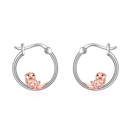 VONALA Animal Hoop Earrings, 925 Sterling Silver French Bulldog/Black Cat Jewellery for Women Girls, Sterling Silver, No Gemstone